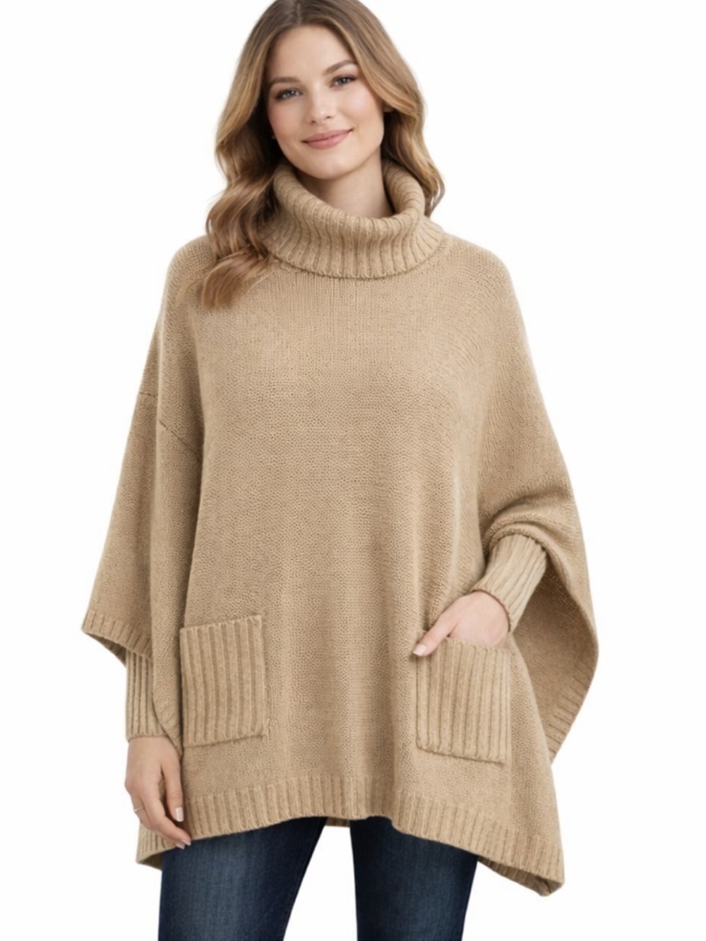 NWT Noir Knit Oversized Poncho Sweater in Camel Size S